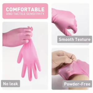 100 Stück rosa Nitril-Einweghandschuhe, puder- und latexfreie Handschuhe zum Kochen in der Küche, Haushalt, Schönheit, Haustierpflege, Haarfärbehandschuhe