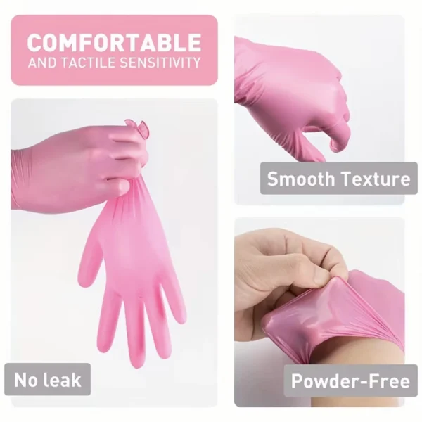 100 Stück rosa Nitril-Einweghandschuhe, puder- und latexfreie Handschuhe zum Kochen in der Küche, Haushalt, Schönheit, Haustierpflege, Haarfärbehandschuhe – Bild 6