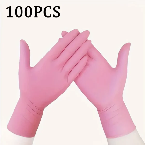 100 Stück rosa Nitril-Einweghandschuhe, puder- und latexfreie Handschuhe zum Kochen in der Küche, Haushalt, Schönheit, Haustierpflege, Haarfärbehandschuhe – Bild 2