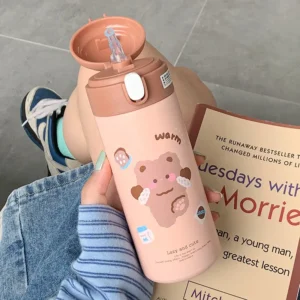 380ML Edelstahl Thermoskanne Vakuum Flasche Niedlichen Cartoon Thermische Springende Wasser Flasche Isolierte Stroh Tassen Tumbler Drink