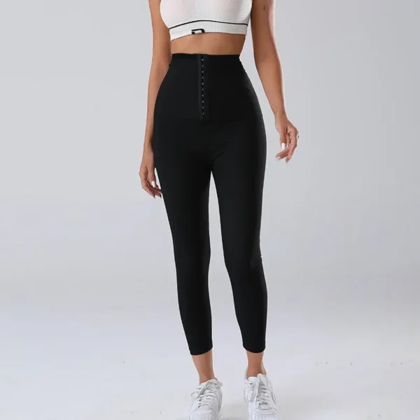 Hohe Taille, formende Fitnesshose, Damen-Sportbekleidung, Yoga, eng, schweißabsorbierend, Knopf, neunteilig, Bauchkontrolle, Körperformung, Un – Bild 8