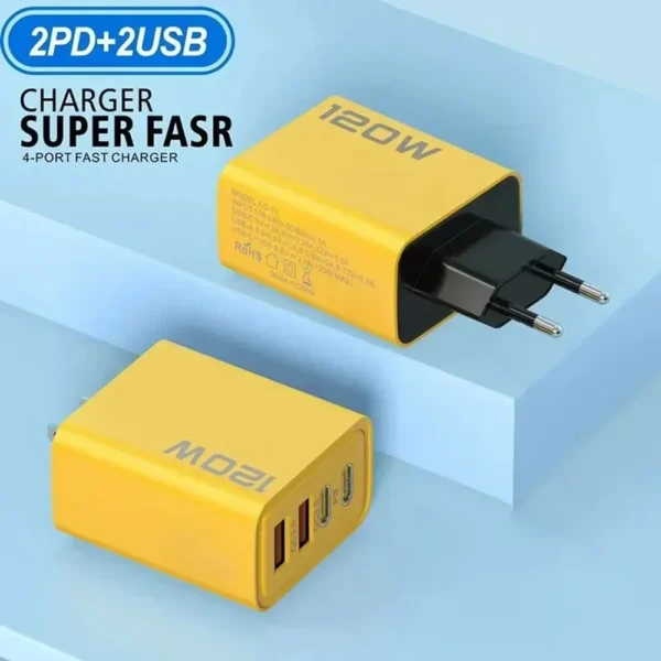 Nur Neueinkäufer 0.19€ Quick Charge 3.0 Fast Charger Muti Total 120W 4 Port USB Type C PD Mobile Phone Wall Adapter for iPhone 16 Samsung S24 – Bild 5