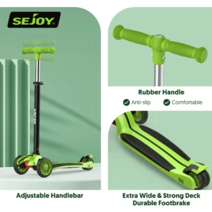 SEJOY faltbarer Kinderroller, höhenverstellbar, 3-Rad-Roller mit Blitzrädern, Roller für Kinder im Alter von 3–12 Jahren, Geschenk