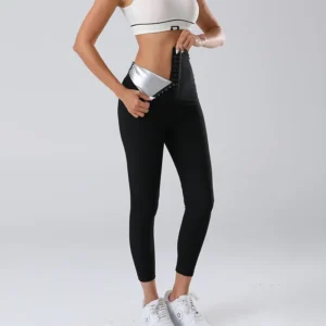Hohe Taille, formende Fitnesshose, Damen-Sportbekleidung, Yoga, eng, schweißabsorbierend, Knopf, neunteilig, Bauchkontrolle, Körperformung, Un