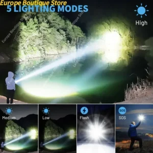 Wiederaufladbare Taschenlampen mit hohem Lumen, 990.000 Lumen, hellste LED-Taschenlampe mit 5 Modi, leistungsstarke wasserdichte Taschenlampe