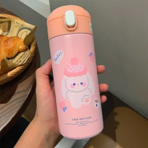 380ML Edelstahl Thermoskanne Vakuum Flasche Niedlichen Cartoon Thermische Springende Wasser Flasche Isolierte Stroh Tassen Tumbler Drink