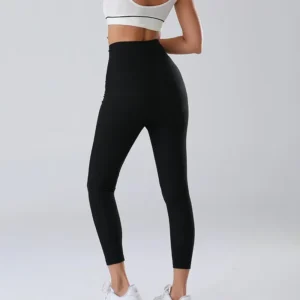 Hohe Taille, formende Fitnesshose, Damen-Sportbekleidung, Yoga, eng, schweißabsorbierend, Knopf, neunteilig, Bauchkontrolle, Körperformung, Un
