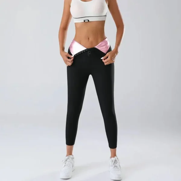 Hohe Taille, formende Fitnesshose, Damen-Sportbekleidung, Yoga, eng, schweißabsorbierend, Knopf, neunteilig, Bauchkontrolle, Körperformung, Un – Bild 4