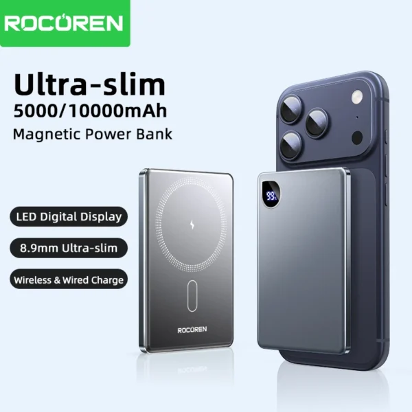 Rocoren 10000 mAh Magnetische PowerBank Schnelle Aufladung 5000 mAh Power Bank Tragbare Drahtlose Ladegerät Batterie Für iPhone 17 16 Pro max – Bild 4