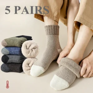 5 Paar Herren-Wintersocken, dickes Fleece, warme Handtuch-Untersocken, mittlere Röhre, Sportsocken, hohe Qualität