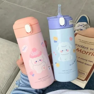 380ML Edelstahl Thermoskanne Vakuum Flasche Niedlichen Cartoon Thermische Springende Wasser Flasche Isolierte Stroh Tassen Tumbler Drink