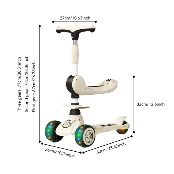 Kinderroller Sit or Stand Ride mit blinkenden Rädern, Musiklichtern, faltbarer Sitz für Jungen und Mädchen im Alter von 3–10 Jahren