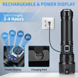 Wiederaufladbare Taschenlampen mit hohem Lumen, 990.000 Lumen, hellste LED-Taschenlampe mit 5 Modi, leistungsstarke wasserdichte Taschenlampe