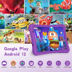 PRITOM 10-Zoll-Kinder-Android-Tablet, 4 GB (2+2)+32 GB, Quad Core, 6000 mAh, WiFi 6, Dual-Kamera, Bluetooth, Kleinkind-Tablet