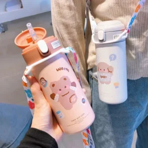 380ML Edelstahl Thermoskanne Vakuum Flasche Niedlichen Cartoon Thermische Springende Wasser Flasche Isolierte Stroh Tassen Tumbler Drink