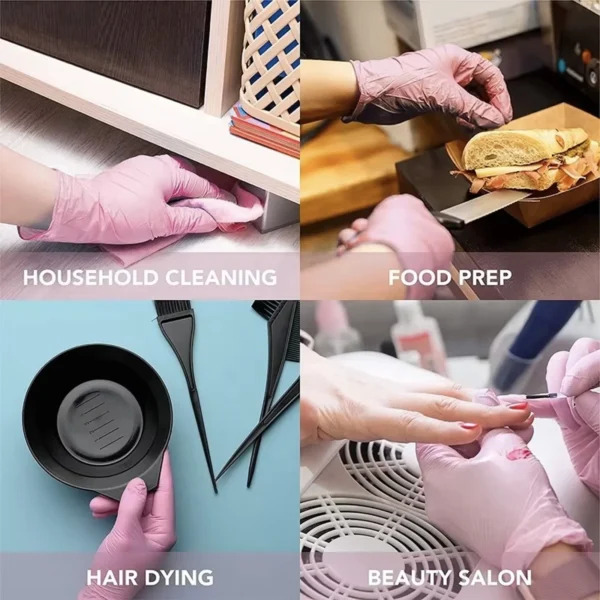100 Stück rosa Nitril-Einweghandschuhe, puder- und latexfreie Handschuhe zum Kochen in der Küche, Haushalt, Schönheit, Haustierpflege, Haarfärbehandschuhe – Bild 5