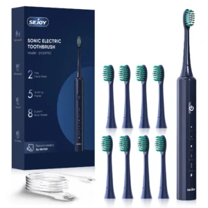 SEJOY Sonic elektrische Zahnbürste, Zahnaufhellung, Vibration, 5 Modi, 8 Ersatzbürstenköpfe, USB wiederaufladbar