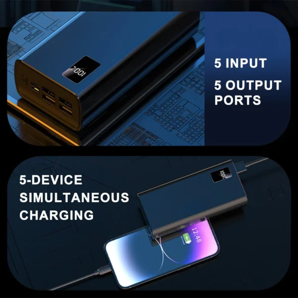 Reise-Powerbank 50000 mAh mit 5 Ausgängen und 2 Eingängen, externer Akku mit hoher Kapazität für iPhone, Samsung Galaxy – Bild 5