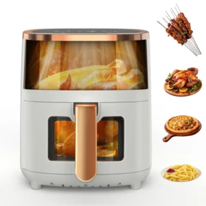 OYAJIA Airfryer Heißluftfritteuse, 8-in-1 Air Fryer XXL 6L, Heissluftfritteuse mit 2 Sichtfenster, 55 Prozent energiesparend, spülmaschinenfeste Körbe