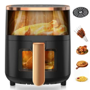 OYAJIA Airfryer Heißluftfritteuse, 8-in-1 Air Fryer XXL 6L, Heissluftfritteuse mit 2 Sichtfenster, 55 Prozent energiesparend, spülmaschinenfeste Körbe
