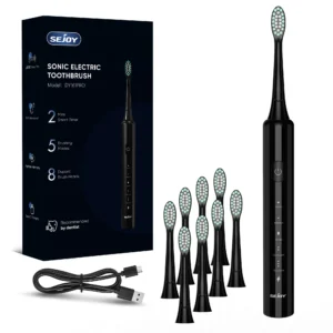 SEJOY Sonic elektrische Zahnbürste, Zahnaufhellung, Vibration, 5 Modi, 8 Ersatzbürstenköpfe, USB wiederaufladbar