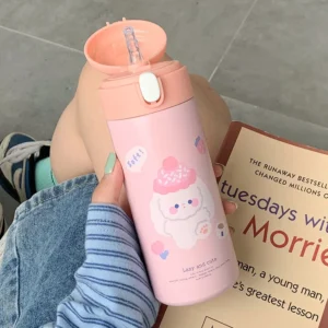 380ML Edelstahl Thermoskanne Vakuum Flasche Niedlichen Cartoon Thermische Springende Wasser Flasche Isolierte Stroh Tassen Tumbler Drink