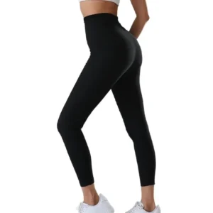 Hohe Taille, formende Fitnesshose, Damen-Sportbekleidung, Yoga, eng, schweißabsorbierend, Knopf, neunteilig, Bauchkontrolle, Körperformung, Un