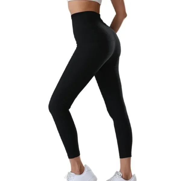 Hohe Taille, formende Fitnesshose, Damen-Sportbekleidung, Yoga, eng, schweißabsorbierend, Knopf, neunteilig, Bauchkontrolle, Körperformung, Un