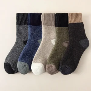 5 Paar Herren-Wintersocken, dickes Fleece, warme Handtuch-Untersocken, mittlere Röhre, Sportsocken, hohe Qualität