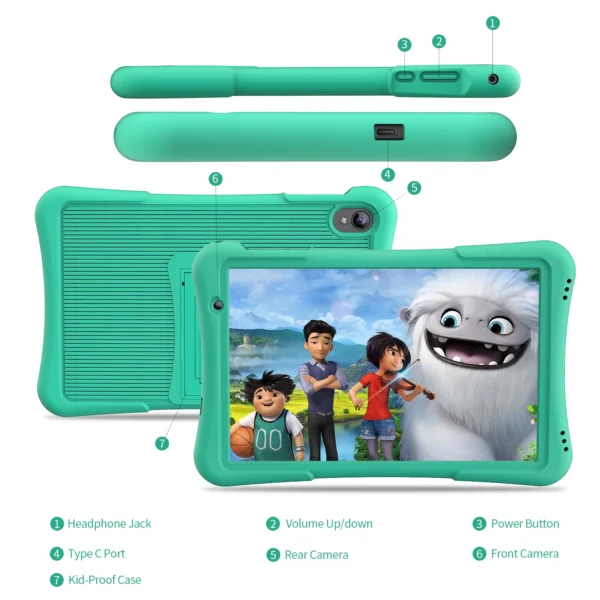 PRITOM 10-Zoll-Kinder-Android-Tablet, 4 GB (2+2)+32 GB, Quad Core, 6000 mAh, WiFi 6, Dual-Kamera, Bluetooth, Kleinkind-Tablet – Bild 4