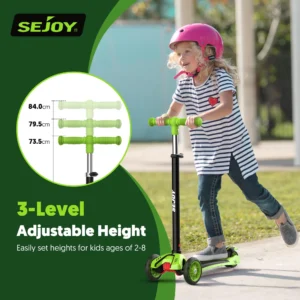 SEJOY faltbarer Kinderroller, höhenverstellbar, 3-Rad-Roller mit Blitzrädern, Roller für Kinder im Alter von 3–12 Jahren, Geschenk