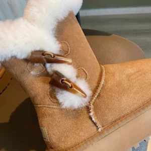 Damen Winter-Schneestiefel mit dickem Boden, Wolle, Leder, Innenfleece, kurze Röhre, warme Baumwollschuhe, runde Zehen, Gummisohle