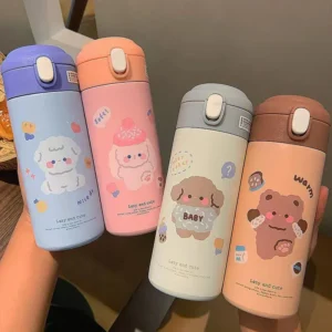 380ML Edelstahl Thermoskanne Vakuum Flasche Niedlichen Cartoon Thermische Springende Wasser Flasche Isolierte Stroh Tassen Tumbler Drink