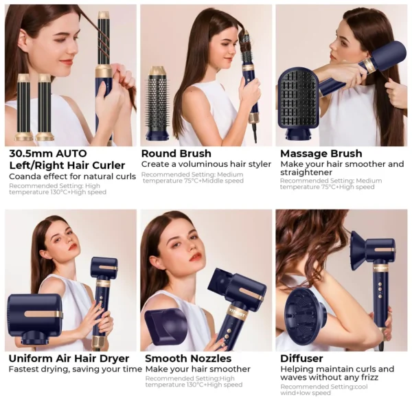 7-in-1-Haartrocknerbürste, bürstenloser Hochgeschwindigkeits-Haartrockner mit Diffusor, ionischer Föhn, Heißluft-Styling-Kamm, automatischer Lockenwickler – Bild 6