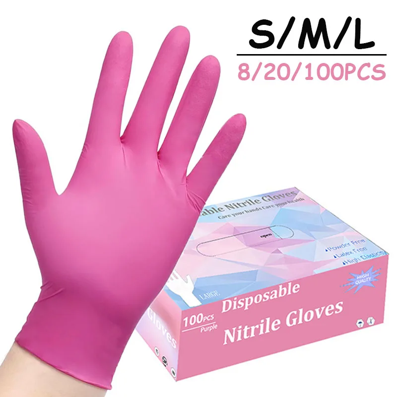 100 Stück rosa Nitril-Einweghandschuhe, puder- und latexfreie Handschuhe zum Kochen in der Küche, Haushalt, Schönheit, Haustierpflege, Haarfärbehandschuhe