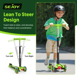 SEJOY faltbarer Kinderroller, höhenverstellbar, 3-Rad-Roller mit Blitzrädern, Roller für Kinder im Alter von 3–12 Jahren, Geschenk