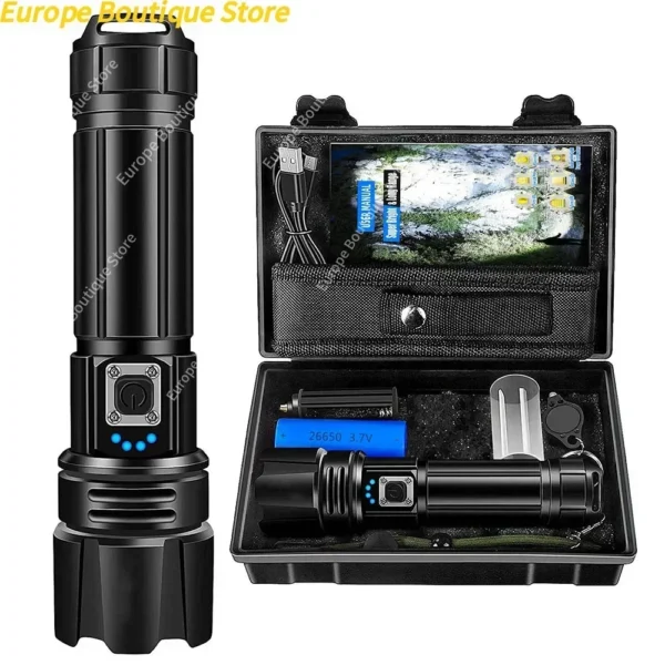Wiederaufladbare Taschenlampen mit hohem Lumen, 990.000 Lumen, hellste LED-Taschenlampe mit 5 Modi, leistungsstarke wasserdichte Taschenlampe – Bild 5